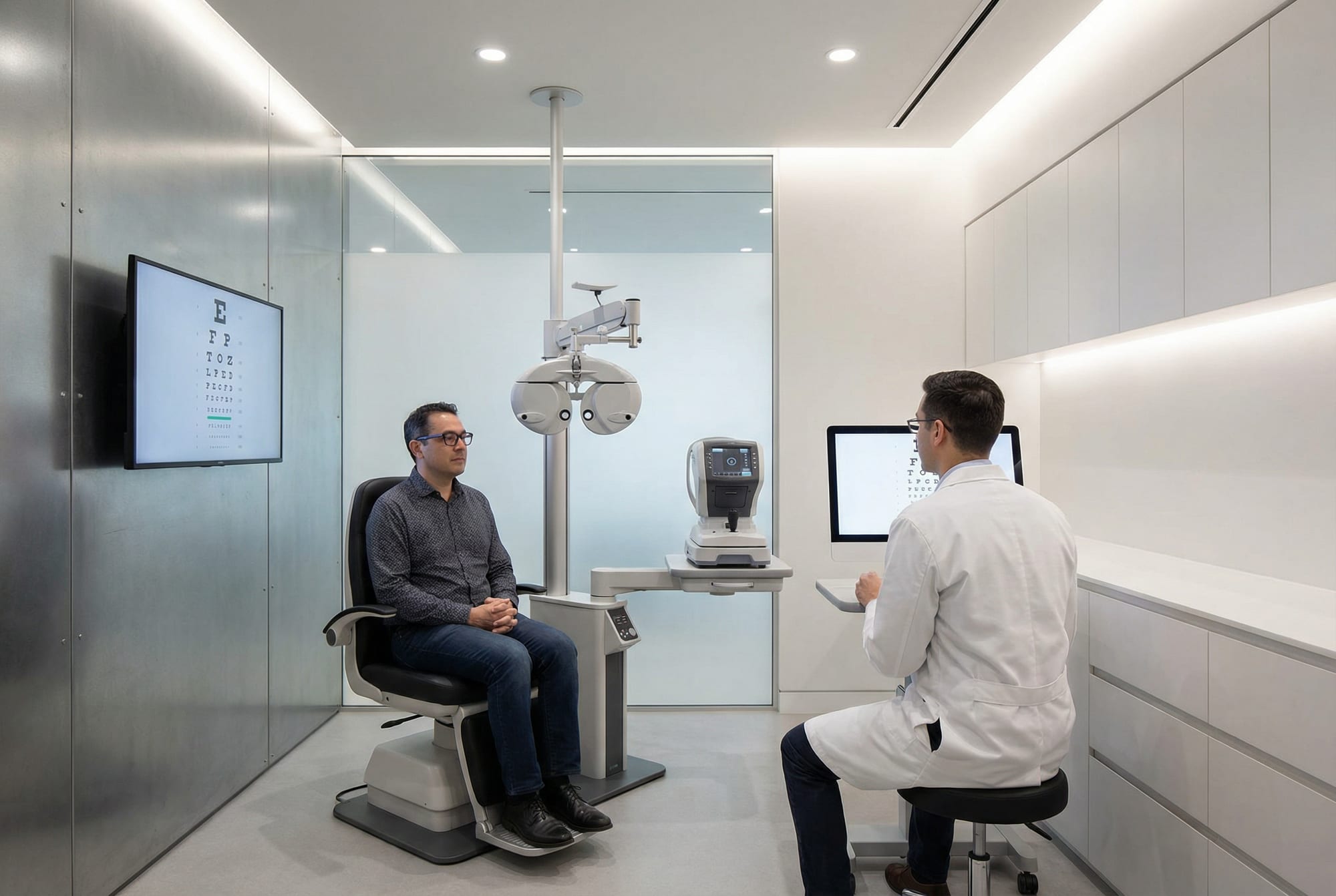 Friendly optometrist consultation.